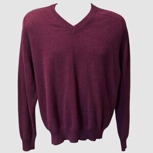 Woods & Gray Men’s Size L 100% Cashmere V Neck Sweater Burgundy